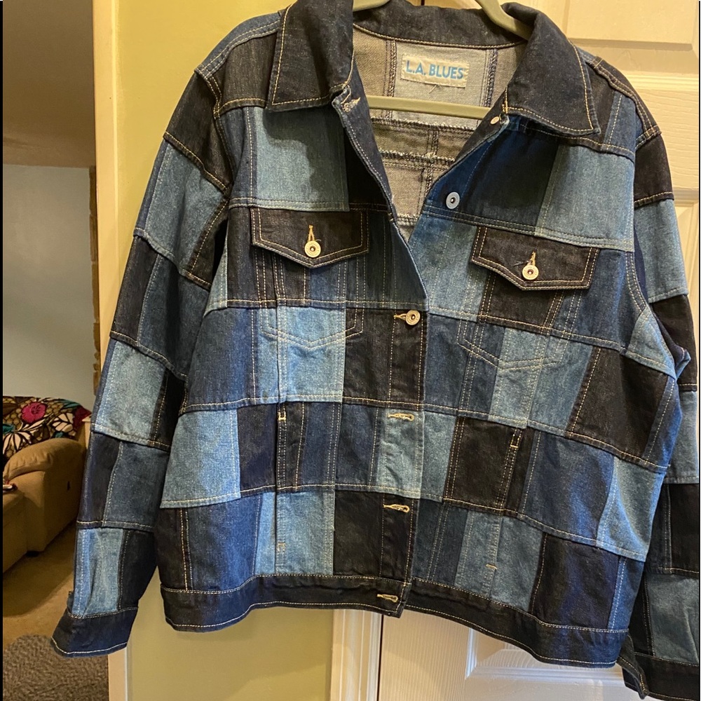 Denim Patchwork Jean Jacket EUC